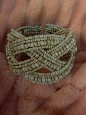 Beaded Woven Cuff Bracelet - Cream